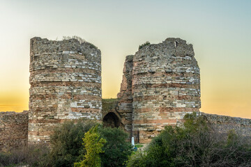 View of Yoros Castle at sunset. Yoros Castle (Genoese Castle) is a Byzantine ruined castle at the...