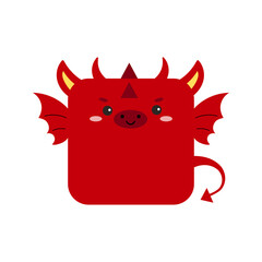 Square red dragon chinese zodiac animal face icon isolated on white background. Cute cartoon square shape kawaii avatar for kids character. Vector flat clip art illustration mobile ui game application