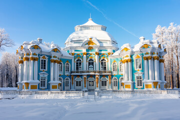 Hermitage pavilion in Catherine park in winter, Tsarskoe Selo (Pushkin), St. Petersburg, Russia