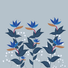 blue flowers and leaves