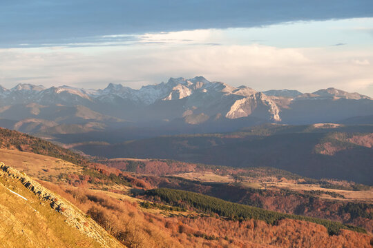 Autumn sunset in the Salazar Valley. Navarrese Pyrenees