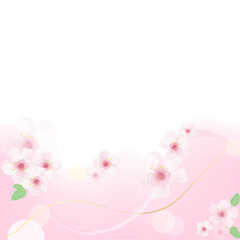 桜の散りばめられたピンクのパステル背景、テキストスペース有り