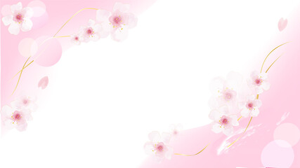 桜の散りばめられたピンクのパステル背景、テキストスペース有り