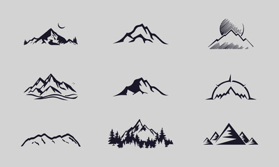 Fototapeta premium Hand Drawn Mountain Isolated. Vector Illustration Ski Resort Logo. Drawing Camping Element Winter Landscape