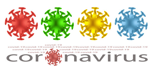 Geometric multi-colored figures of a round shape with spikes on a white background. Coronavirus particles isolated on white background