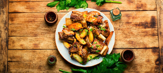 Beef stew with potatoes.