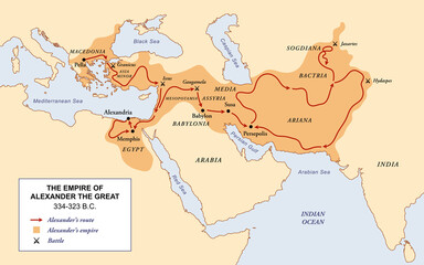 The empire, route and battles of Alexander the great from Greece to India - obrazy, fototapety, plakaty