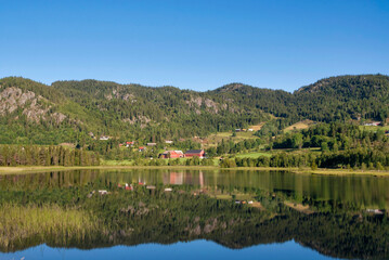 Fototapeta premium View over lake Morgedalstjonni near the Norwegian village Morgedal