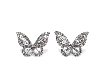 Earrings isolated on white background. Concept of fashion.