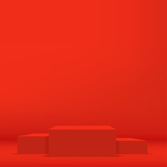 Abstract background with white red color podium for presentation. Vector