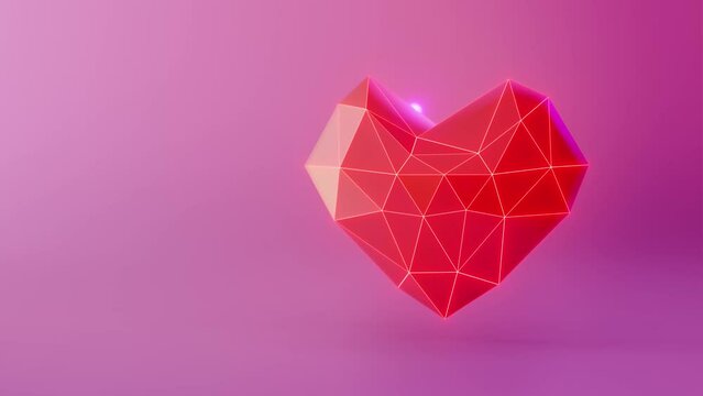 Loop animation 3d rendering of heart beat in love or emotion concept. Geometric shape symbol with pink color background.