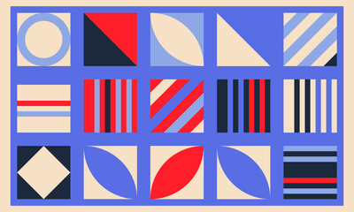 Retro geometric covers set. Bauhaus retro design colors. Flat covers design. Simple shapes. Vector EPS 10.