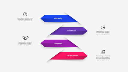 Fototapeta Four arrows infographics presentation slide. Business data visualization with 4 options. Concept of development process obraz