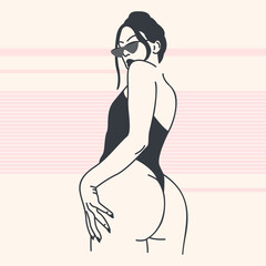 Woman in bodysuit vector illsutration. Woman sunglasses abstract vector silhouette