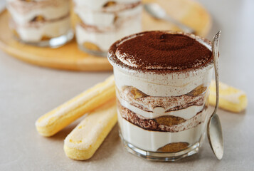 Tiramisu dessert in a glass