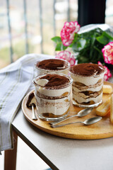Tiramisu dessert in a glass