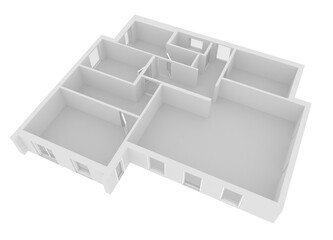 simple white 3d floor plan