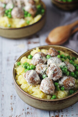 Swedish meatballs with mashed potato side dish - typical dish of Swedish cuisine