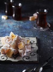 Traditional Turkish lokum with tea