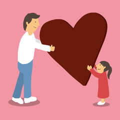 子どもから愛のこもったチョコレートをプレゼントされるお父さんのイラスト