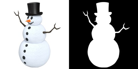 3D rendering illustration of a snowman