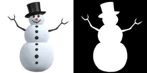 3D rendering illustration of a snowman