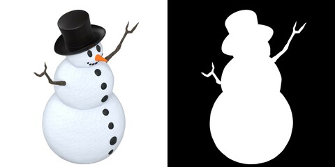 3D rendering illustration of a snowman