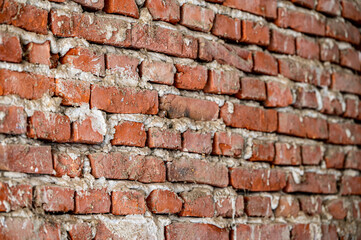 Empty, old red brick wall background with copy space.