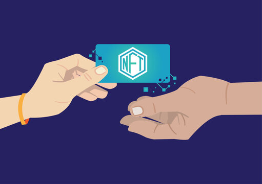 two people trading nft non fungible token digital item as collector with hands as symbol