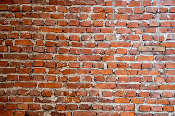 Empty, old red brick wall background with copy space.