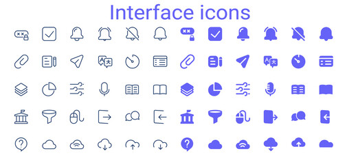 Fototapeta na wymiar Interface vector outline mini line icons set. Pixel Perfect. Simple small solid icons set.