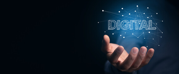 business man holding digital network