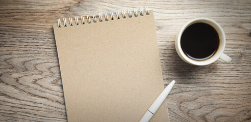 Blank notepad, supplies and coffee