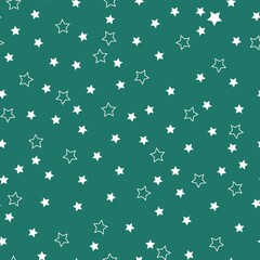 Seamless vintage pattern. Small white stars. Green background. vector texture. fashionable print for textiles, wallpaper and packaging.