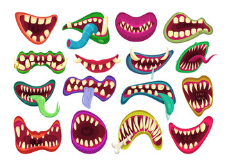 Collection of funny cartoon mouths of monsters.
