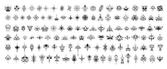 A set of flowers tattoos and patterns for creative projects and designs.