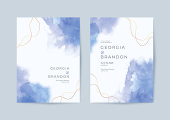 Beautiful simple wedding invitation template with purple watercolor texture 