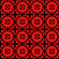 Botanical seamless pattern of red flowers on a black background. Hand-drawn pattern. Design of template, fabric, textile, wallpaper, background.