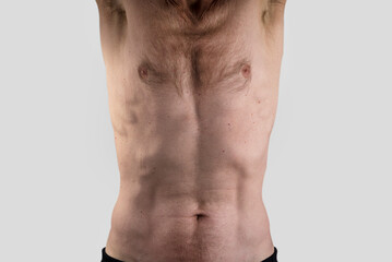 Naked Upper body of physically working older 60 years old male. No fat