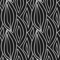 Seamless black and white leaf pattern. Hand-drawn botanical ornament. Design of background, template, fabric, textile, wallpaper, screensaver.