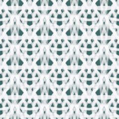 Ethnic seamless handmade pattern. Beautiful white ornament on a turquoise background. Oriental motifs. Design of background, fabric, textile, wallpaper, template. 