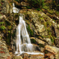 Obraz premium Painting on canvas beautiful travel landscape. Nature view wall art print oil mixed paint modern art. Large size drawing illustration. Touristic place wallpaper.