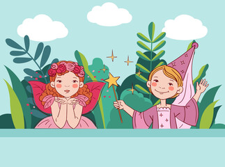 Cute kids in carnival costumes. Vector illustration
