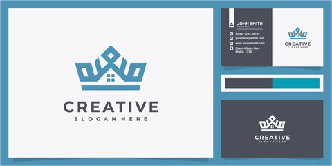 Fototapeta premium Crown and House for Real Estate or Home Loan Business logo design, crown real estate logo