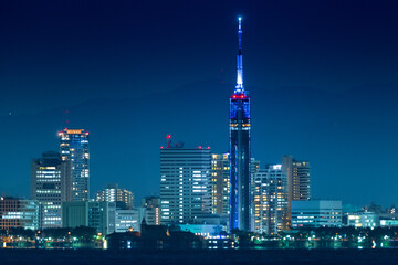 Fototapeta na wymiar 志賀島から見る福岡の百道浜ビル街の都市夜景