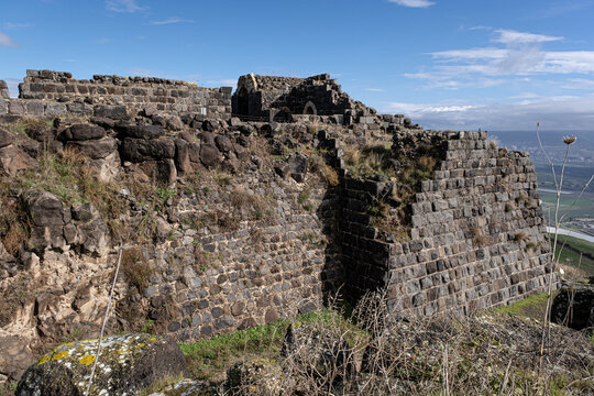 The walls of Belvoir Crusader Castle in Jordan Star National Park, located South of the Sea of Galilee and North of the city of Beit Shean, Jordan Valley, Northern Israel, Israel