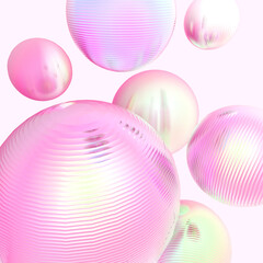 Abstract 3d object metal balls pink gradient colors background.