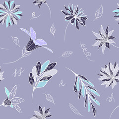 Pattern with flowers on purple background
