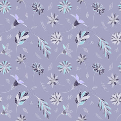 Pattern with flowers on purple background