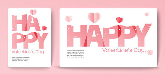 Fototapeta na wymiar Happy Valentines Day typography with pink hearts on white background, Wallpaper, flyers, invitation card, website, posters, brochure, banners.Vector Illustration. 